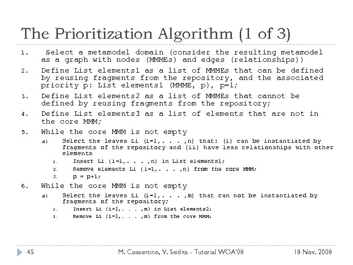 The Prioritization Algorithm (1 of 3) 1. 2. 3. 4. 5. Select a metamodel