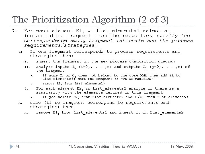 The Prioritization Algorithm (2 of 3) For each element E 1 i of List_elements