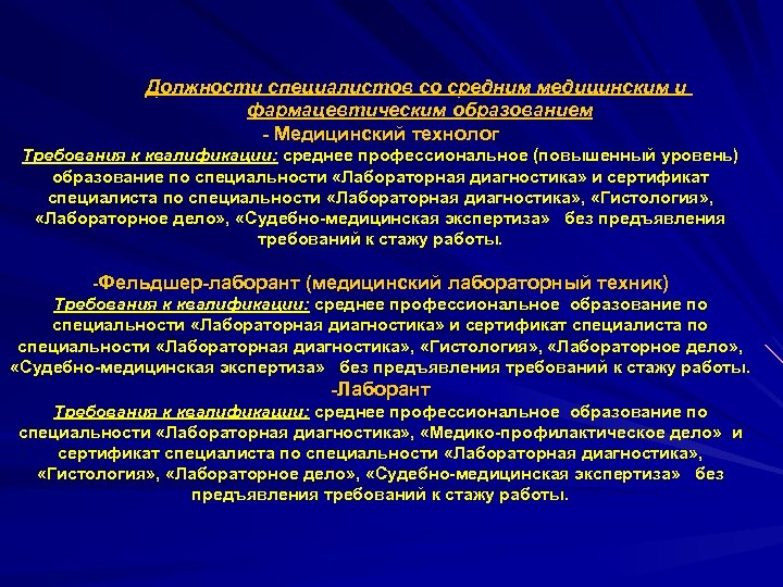 Практический служба. Регулирование деятельности специалиста со средним медицинским. Организационно-правовые основы медицинской деятельности. Правовые и организационные основы профессиональной деятельности. Обязанности специалистов со средним медицинским образованием.