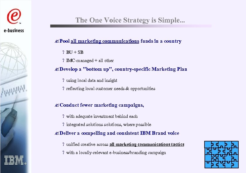 The One Voice Strategy is Simple. . . ? Pool all marketing communications funds