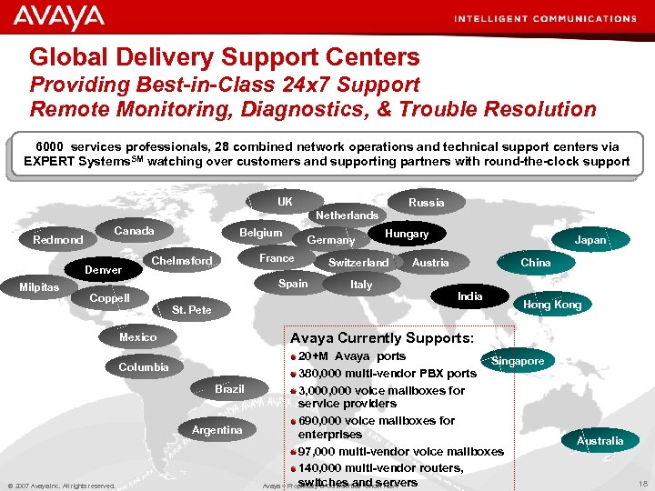 Global Delivery Support Centers Providing Best-in-Class 24 x 7 Support Remote Monitoring, Diagnostics, &