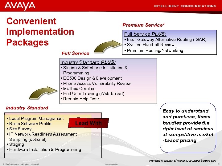 Convenient Implementation Packages Premium Service* Full Service PLUS: • Inter-Gateway Alternative Routing (IGAR) •