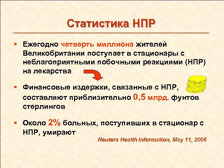Статистика НПР § Ежегодно четверть миллиона жителей Великобритании поступает в стационары с неблагоприятными побочными