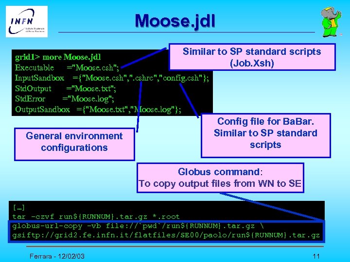 Moose. jdl Similar to SP standard scripts (Job. Xsh) grid 1> more Moose. jdl