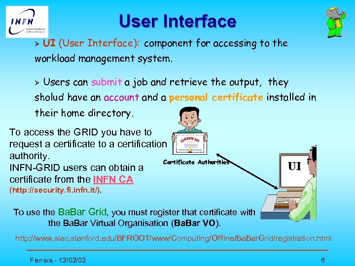 User Interface Ø UI (User Interface): component for accessing to the workload management system.