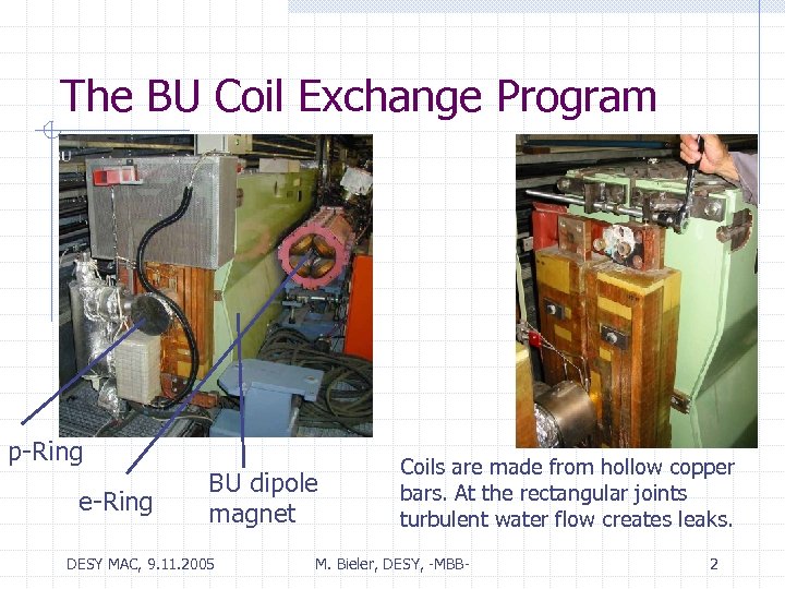 The BU Coil Exchange Program p-Ring e-Ring BU dipole magnet DESY MAC, 9. 11.