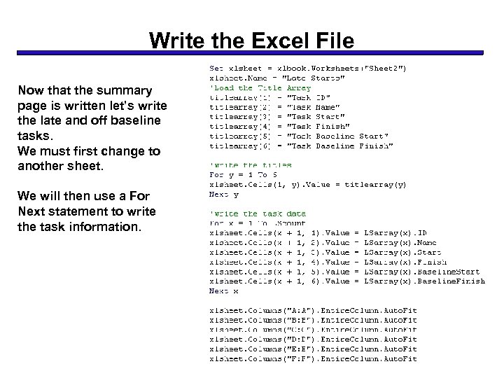 Write the Excel File Now that the summary page is written let’s write the