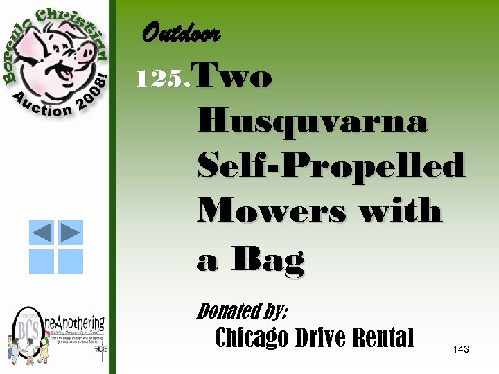 Outdoor 125. Two Husquvarna Self-Propelled Mowers with a Bag Donated by: Chicago Drive Rental
