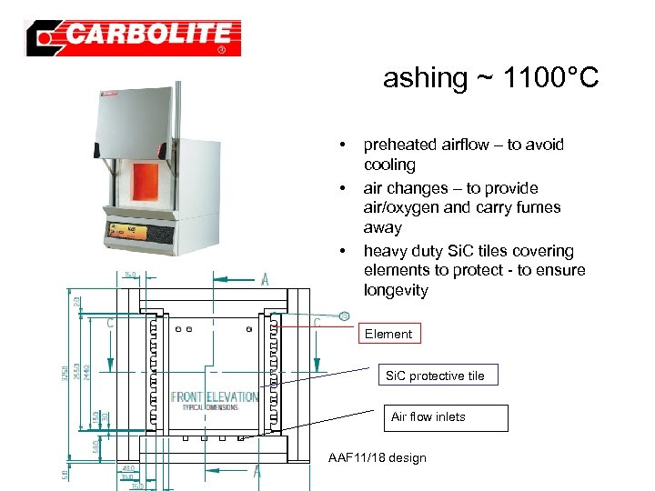 ashing ~ 1100°C • • • preheated airflow – to avoid cooling air changes