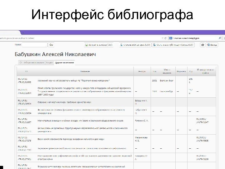 Интерфейс библиографа 