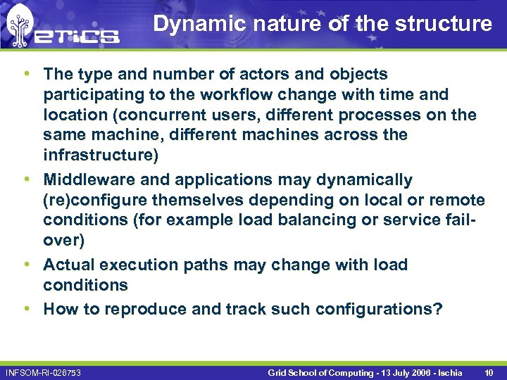 Dynamic nature of the structure • The type and number of actors and objects