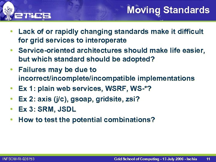 Moving Standards • Lack of or rapidly changing standards make it difficult for grid