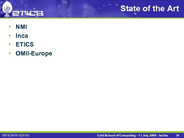 State of the Art • • NMI Inca ETICS OMII-Europe INFSOM-RI-026753 Grid School of