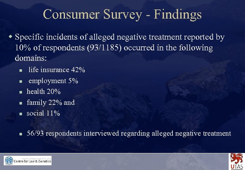 Consumer Survey - Findings w Specific incidents of alleged negative treatment reported by 10%