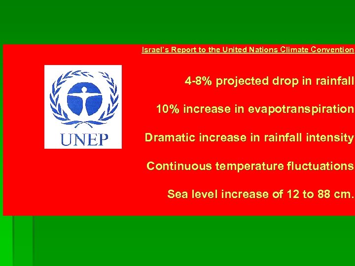 Israel’s Report to the United Nations Climate Convention 4 -8% projected drop in rainfall