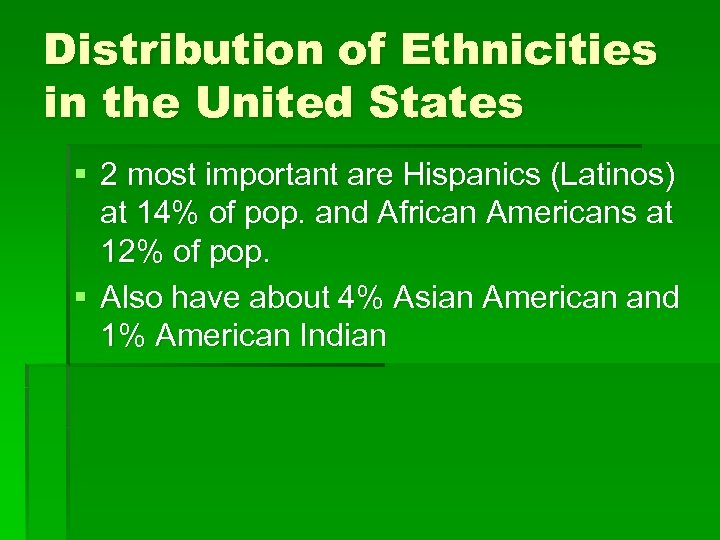 Distribution of Ethnicities in the United States § 2 most important are Hispanics (Latinos)