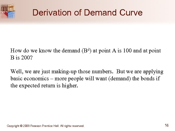 Derivation of Demand Curve How do we know the demand (Bd) at point A