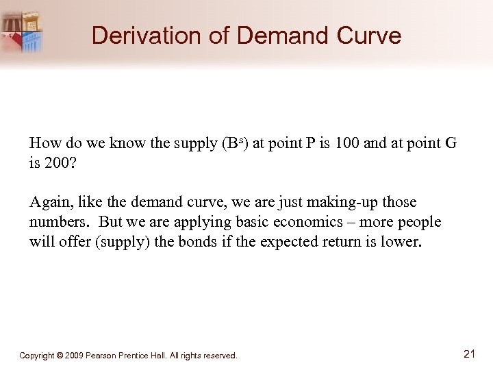 Derivation of Demand Curve How do we know the supply (Bs) at point P