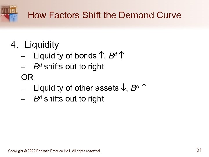 How Factors Shift the Demand Curve 4. Liquidity – Liquidity of bonds , Bd