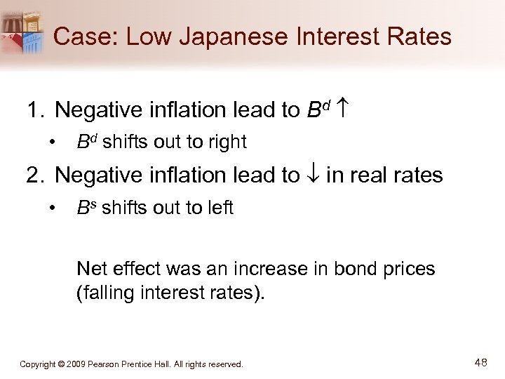 Case: Low Japanese Interest Rates 1. Negative inflation lead to Bd • Bd shifts