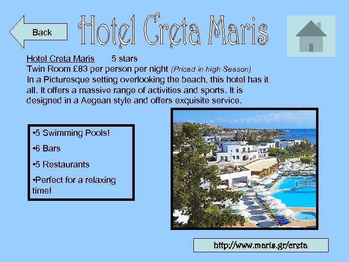 Back Hotel Creta Maris 5 stars Twin Room £ 83 person per night (Priced