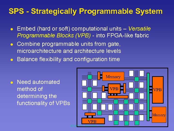 SPS - Strategically Programmable System l l Embed (hard or soft) computational units –