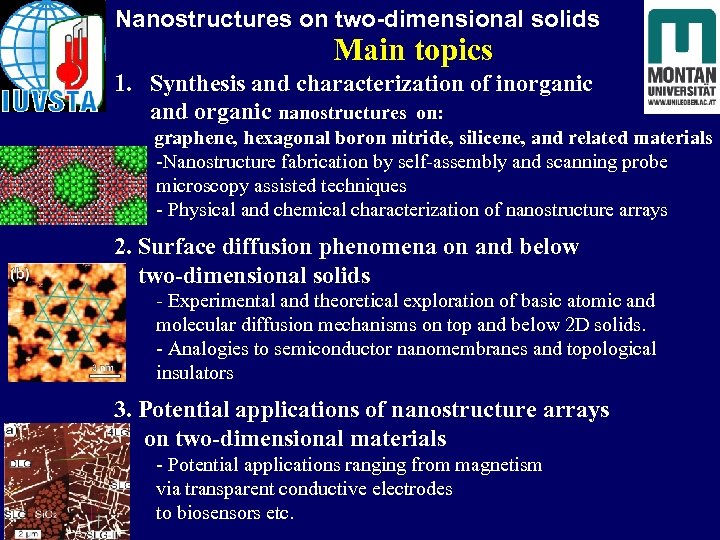 Nanostructures on two-dimensional solids Main topics 1. Synthesis and characterization of inorganic and organic