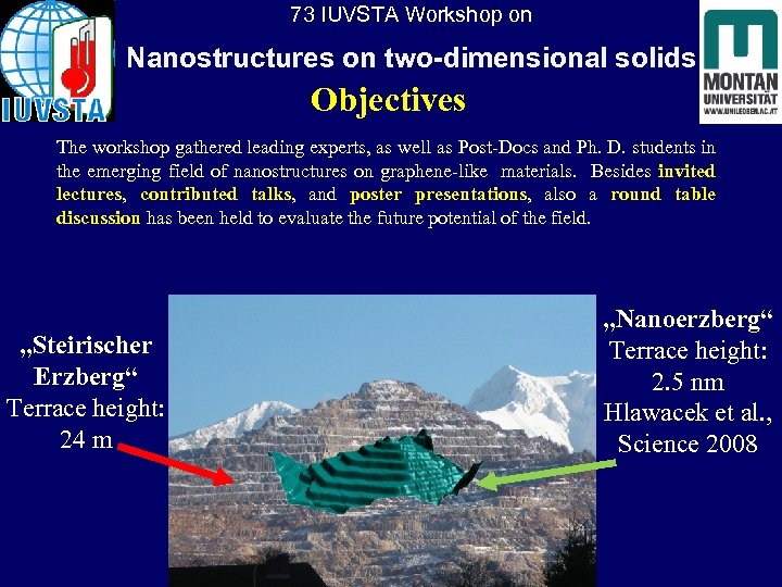 73 IUVSTA Workshop on Nanostructures on two-dimensional solids Objectives The workshop gathered leading experts,