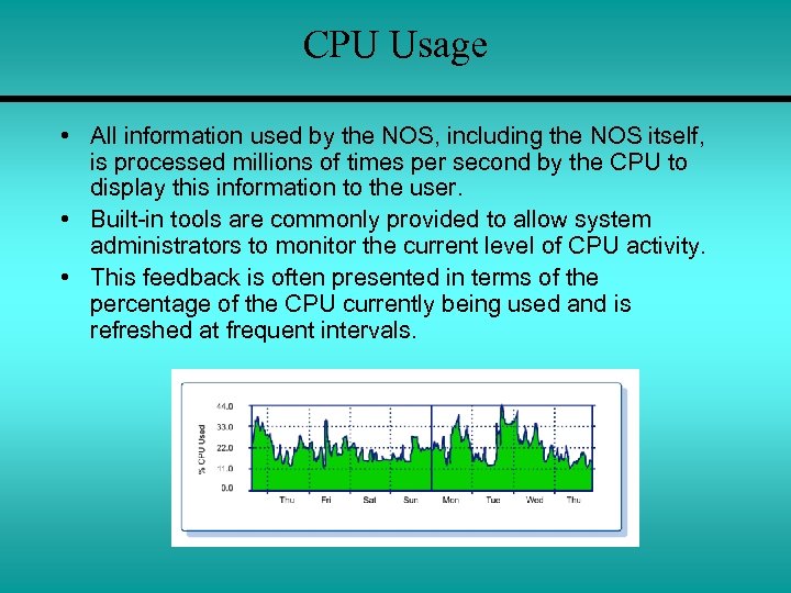 CPU Usage • All information used by the NOS, including the NOS itself, is