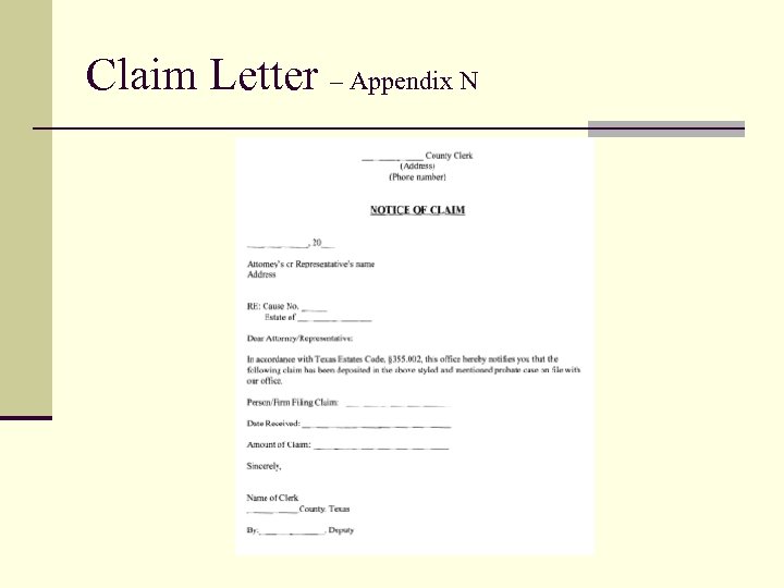 Claim Letter – Appendix N 