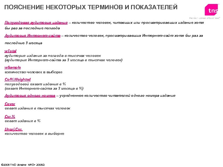 ПОЯСНЕНИЕ НЕКОТОРЫХ ТЕРМИНОВ И ПОКАЗАТЕЛЕЙ Полугодовая аудитория издания – количество человек, читавших или просматривавших