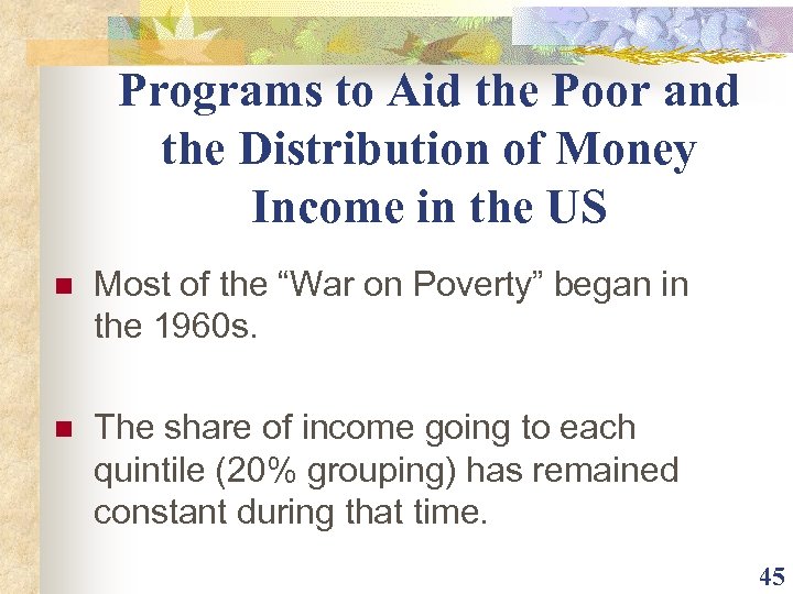 Programs to Aid the Poor and the Distribution of Money Income in the US