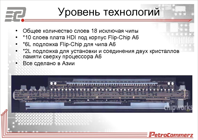 Уровень технологий • • Общее количество слоев 18 исключая чипы *10 слоев плата HDI