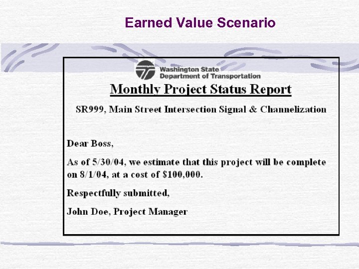 Earned Value Scenario 