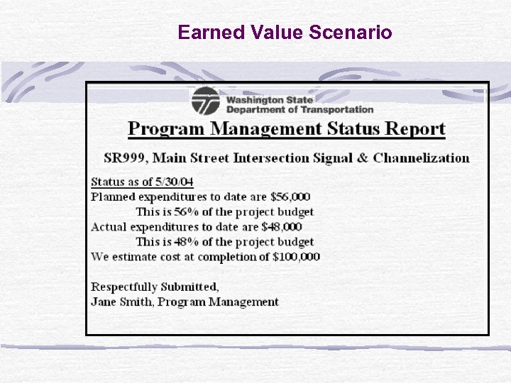 Earned Value Scenario 