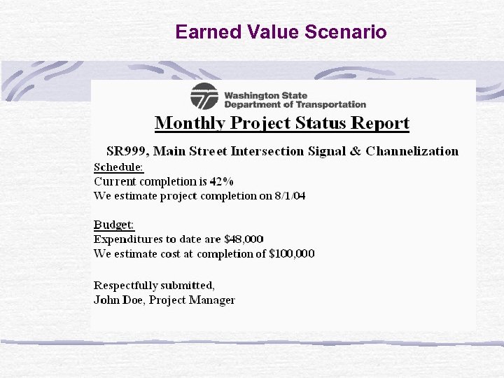 Earned Value Scenario 