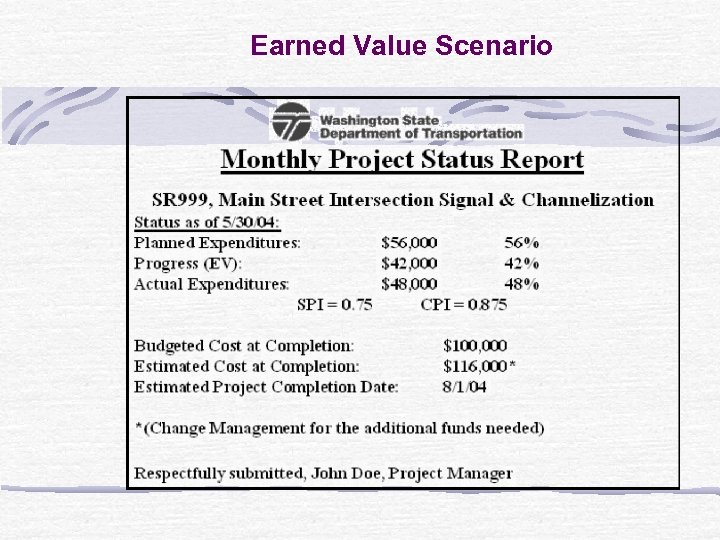 Earned Value Scenario 