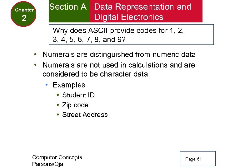Chapter 2 Section A Data Representation and Digital Electronics Why does ASCII provide codes
