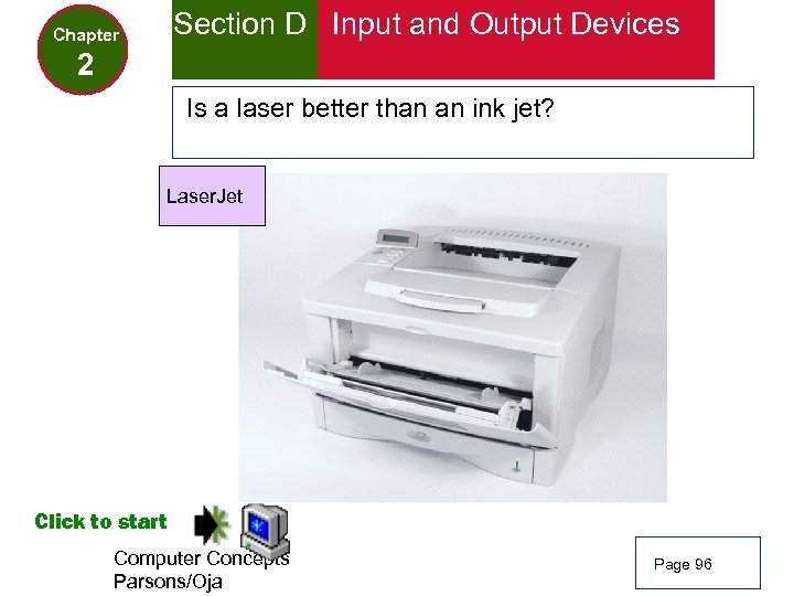 Section D Input and Output Devices Chapter 2 Is a laser better than an