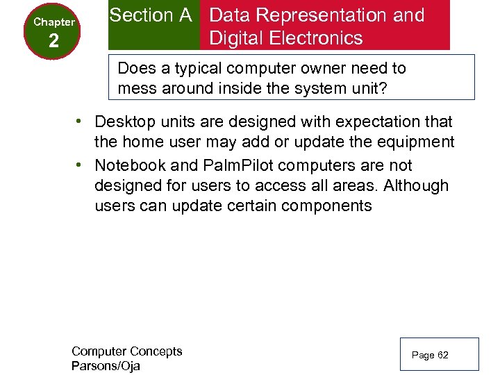 Chapter 2 Section A Data Representation and Digital Electronics Does a typical computer owner