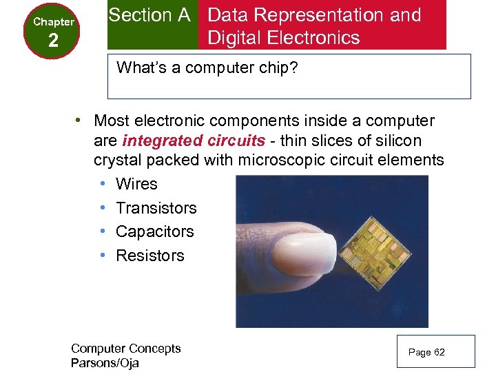 Chapter 2 Section A Data Representation and Digital Electronics What’s a computer chip? •