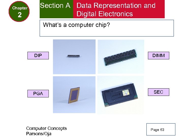 Chapter 2 Section A Data Representation and Digital Electronics What’s a computer chip? DIP