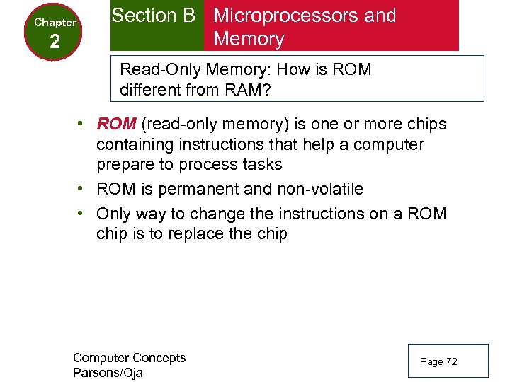 Chapter 2 Section B Microprocessors and Memory Read-Only Memory: How is ROM different from