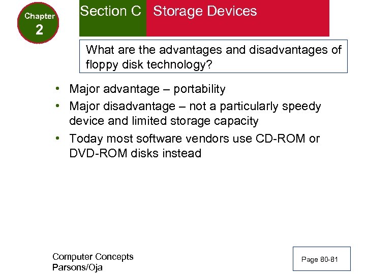 Chapter Section C Storage Devices 2 What are the advantages and disadvantages of floppy