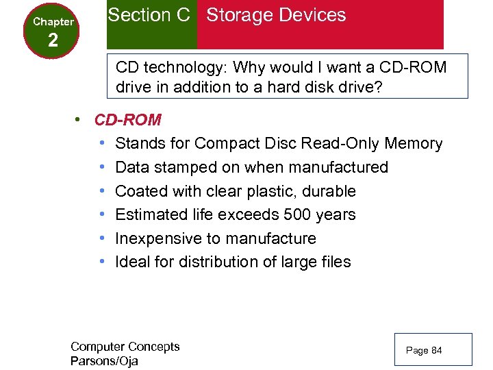 Chapter Section C Storage Devices 2 CD technology: Why would I want a CD-ROM