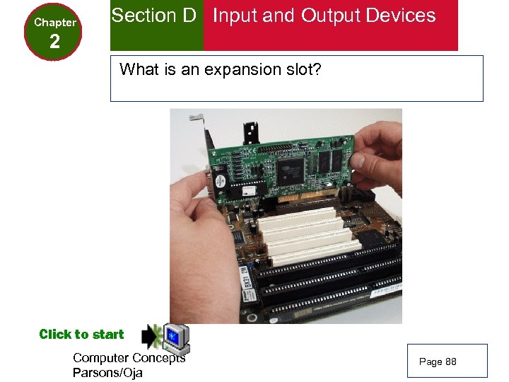 Chapter Section D Input and Output Devices 2 What is an expansion slot? Click