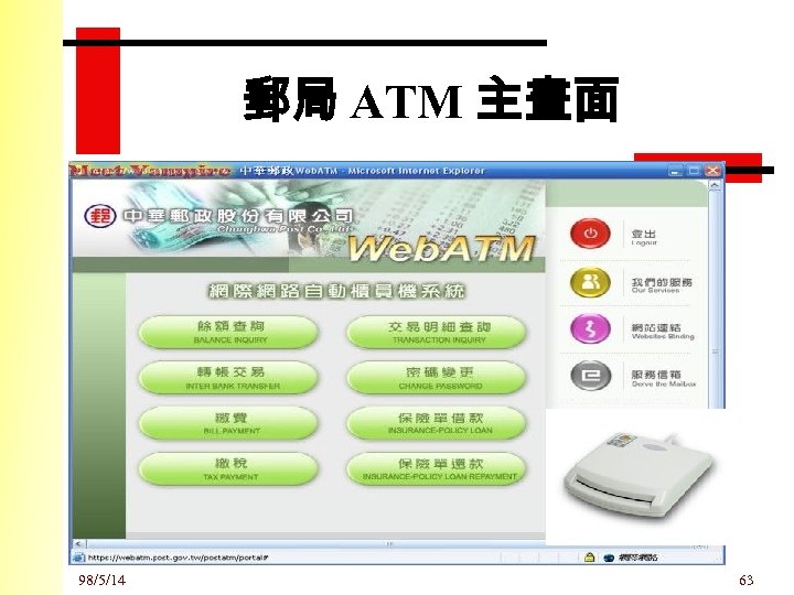 郵局 ATM 主畫面 98/5/14 63 