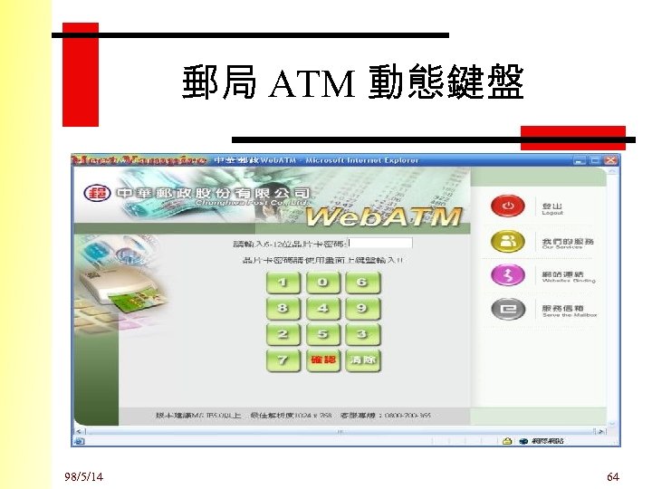 郵局 ATM 動態鍵盤 98/5/14 64 