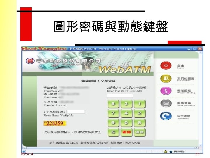 圖形密碼與動態鍵盤 98/5/14 65 