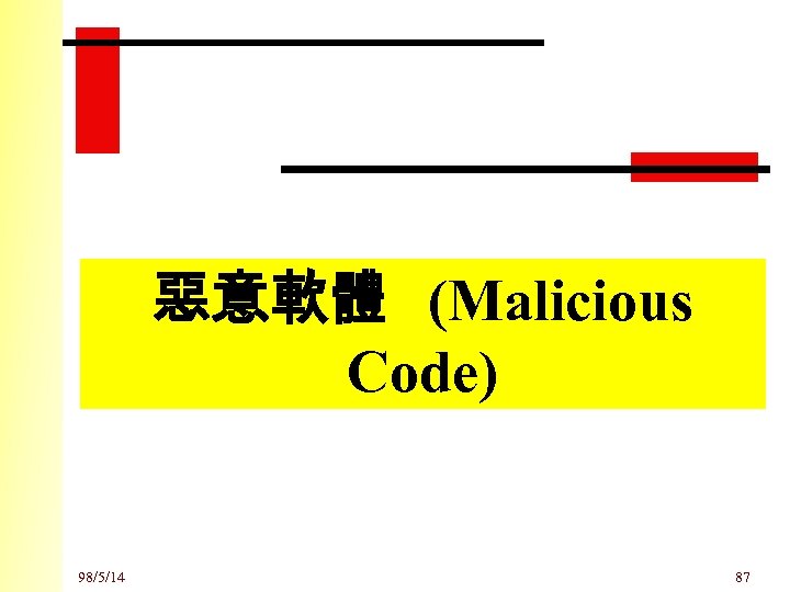 惡意軟體 (Malicious Code) 98/5/14 87 